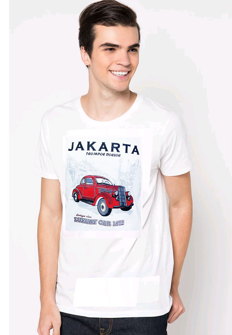 Vm Kaos O Neck Motif Jakarta Tangan Pendek - Simple T-shirt Putih